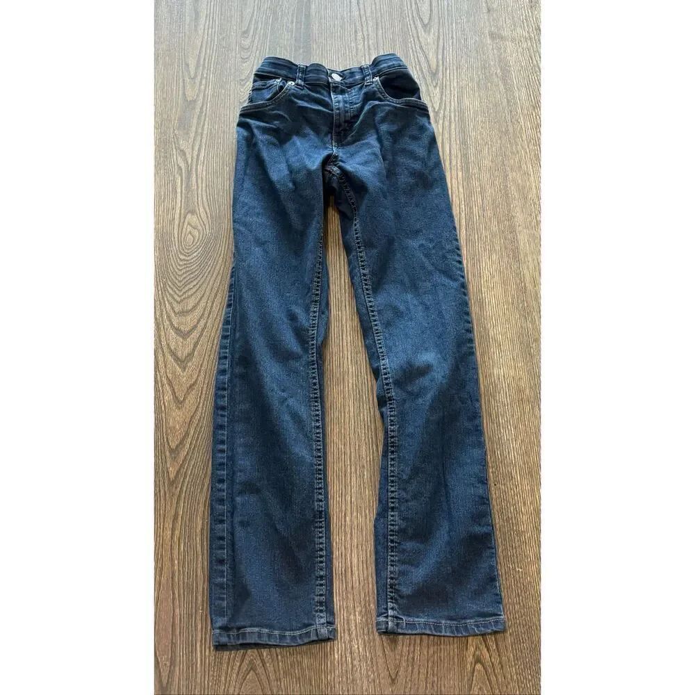 Levi's Youth Boys Straight Jeans Mid Rise Denim Cotton Blend Dark Wash Blue 14